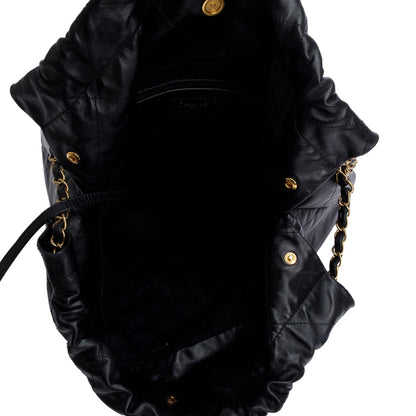 Chanel Black Shiny Calfskin Leather Chanel 22 Hobo