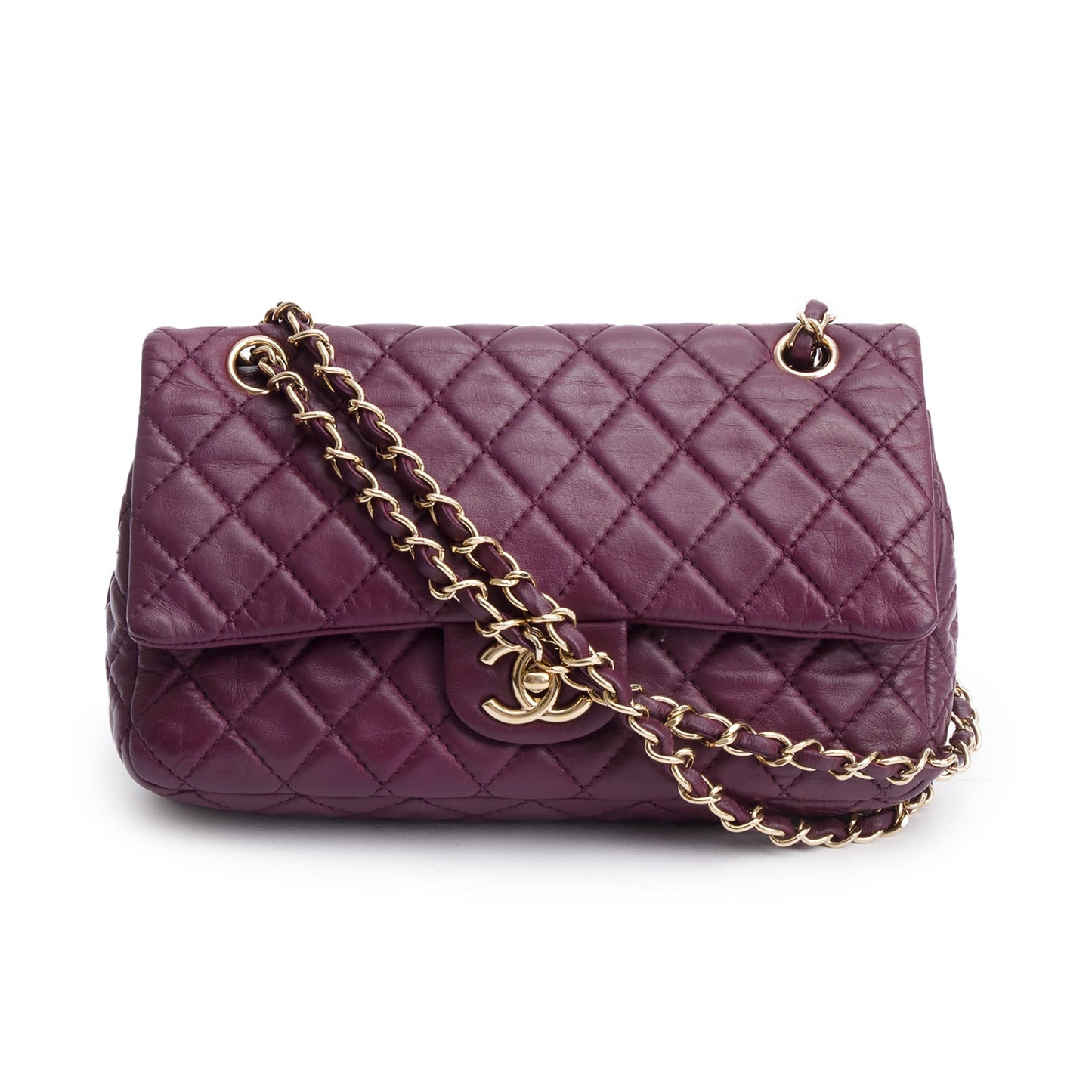 Chanel Purple Quilted Calfskin Leather Classic Medium Double Flap Bag
