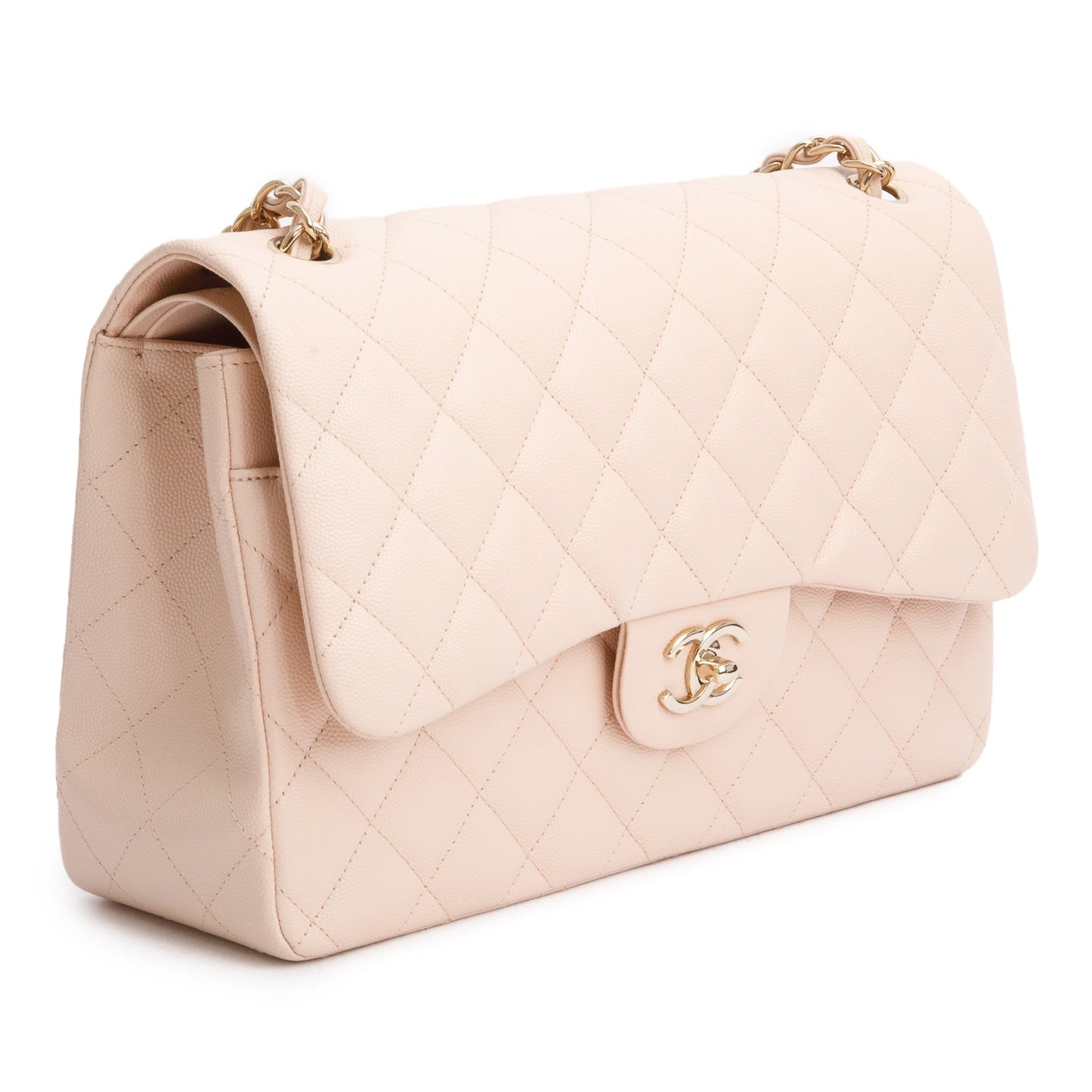 Chanel Pink Quilted Caviar Leather Classic Jumbo Double Flap Bag