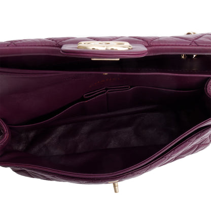 Chanel Purple Quilted Calfskin Leather Classic Medium Double Flap Bag