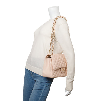 Chanel Pink Quilted Caviar Leather Classic Jumbo Double Flap Bag