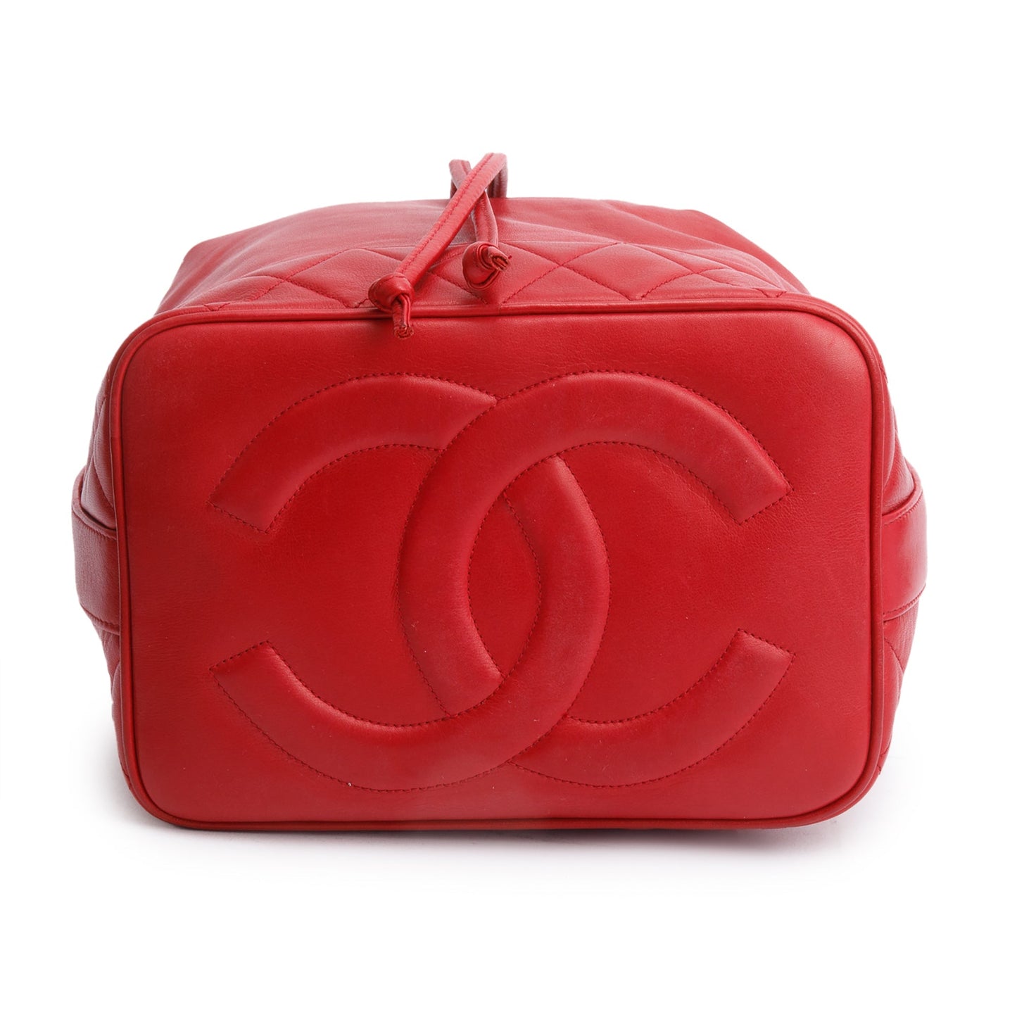 Chanel Red Lambskin Leather Quilted CC Bucket Bag