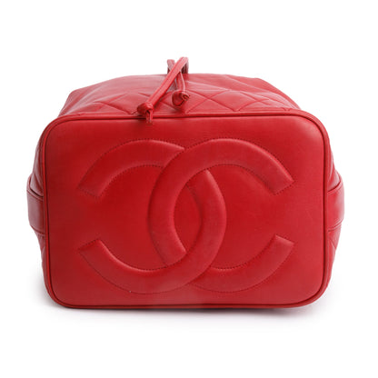 Chanel Red Lambskin Leather Quilted CC Bucket Bag