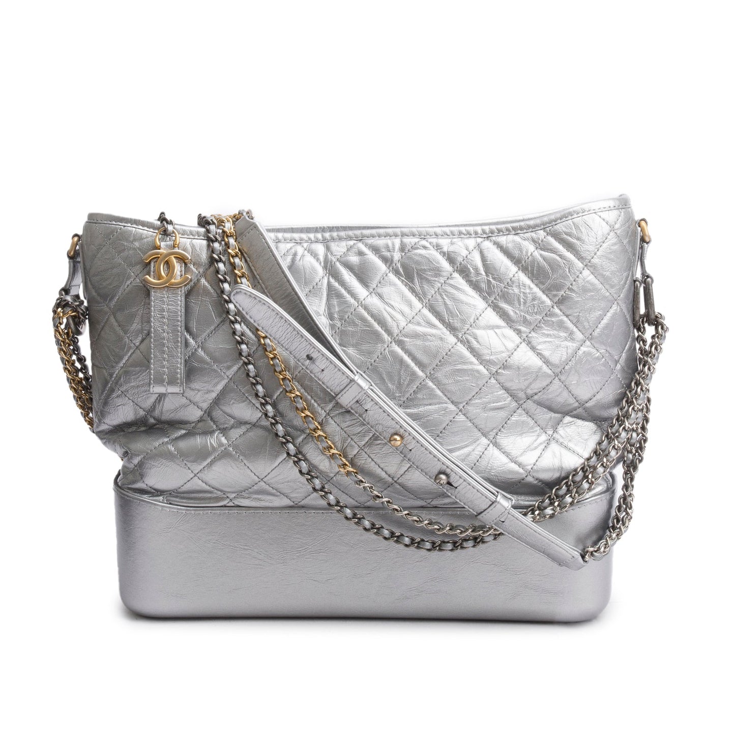 Chanel Metallic Silver Aged Calfskin Quilted Medium Gabrielle Hobo