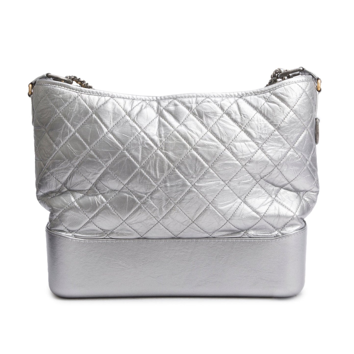 Chanel Metallic Silver Aged Calfskin Quilted Medium Gabrielle Hobo