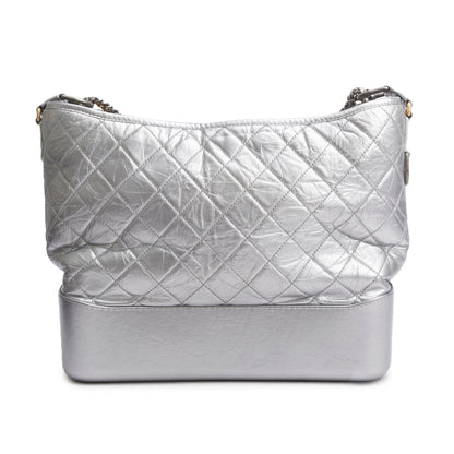 Chanel Metallic Silver Aged Calfskin Quilted Medium Gabrielle Hobo