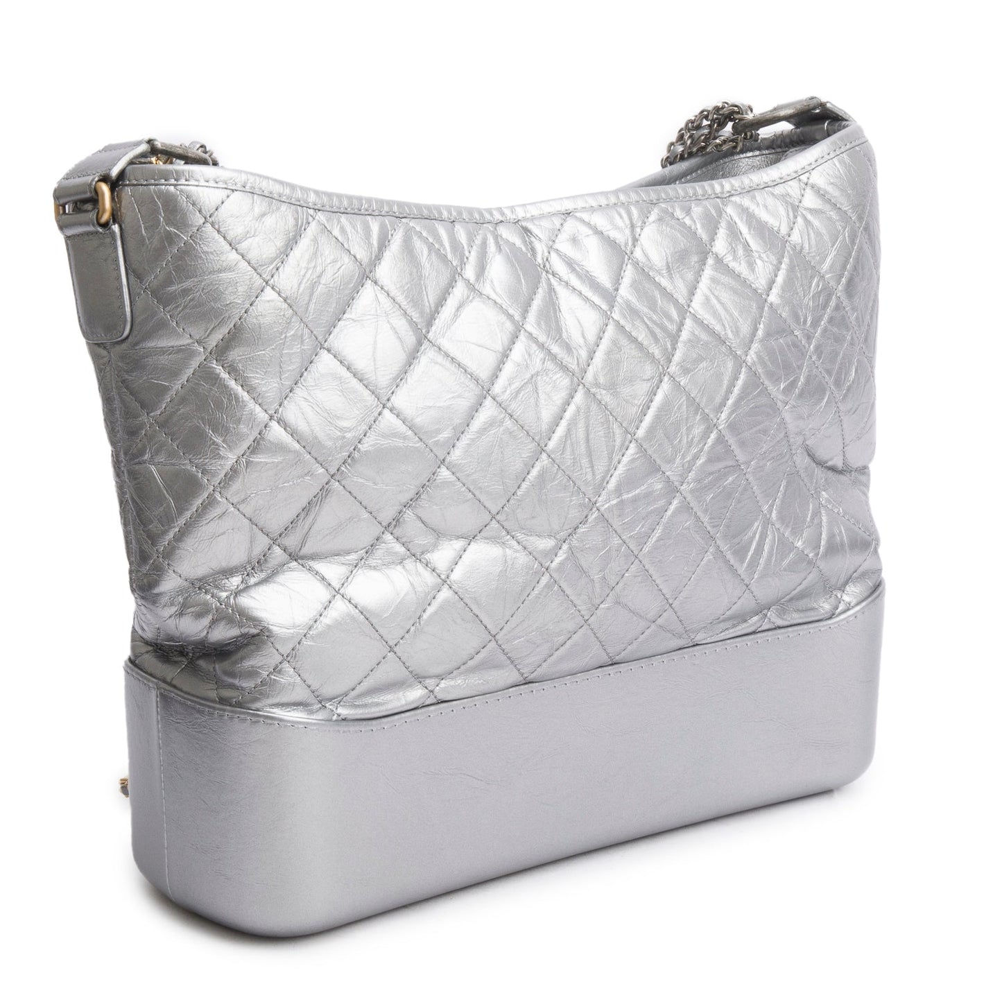 Chanel Metallic Silver Aged Calfskin Quilted Medium Gabrielle Hobo