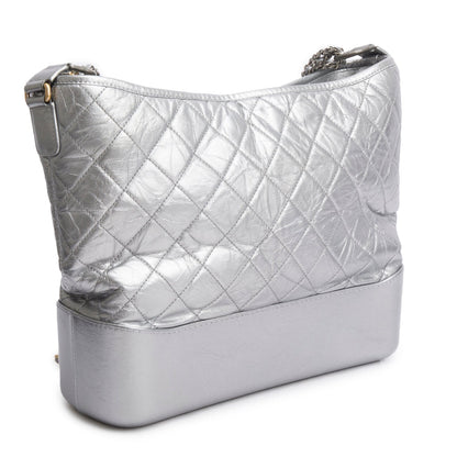 Chanel Metallic Silver Aged Calfskin Quilted Medium Gabrielle Hobo