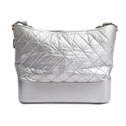 Chanel Metallic Silver Aged Calfskin Quilted Medium Gabrielle Hobo