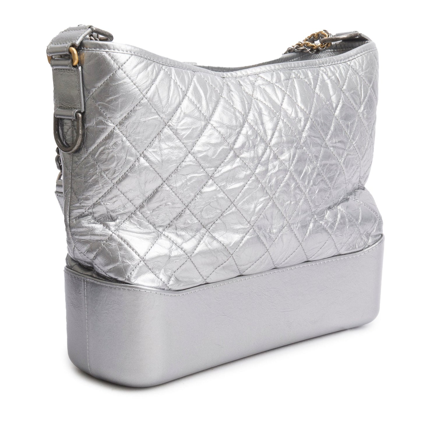 Chanel Metallic Silver Aged Calfskin Quilted Medium Gabrielle Hobo