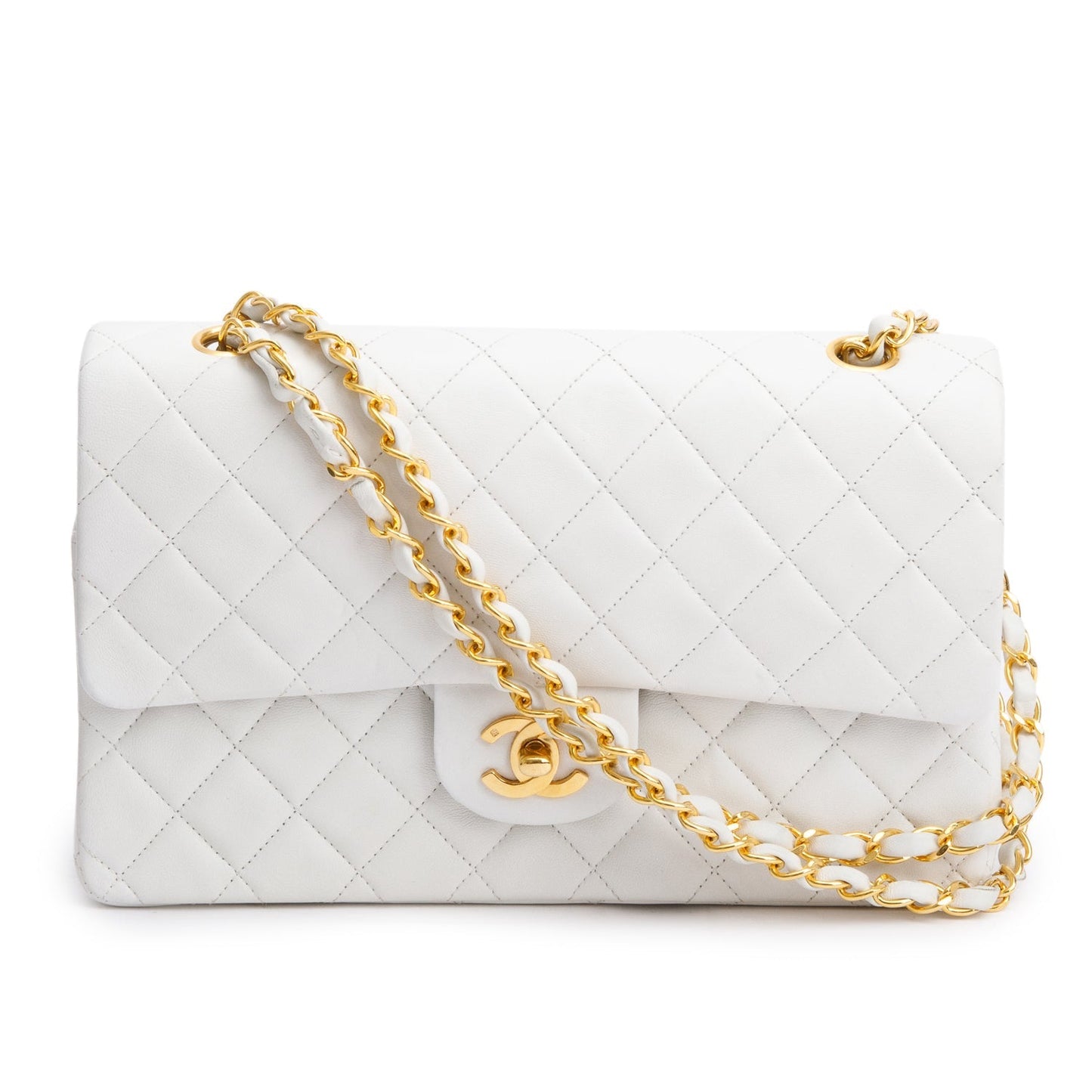 Chanel White Quilted Lambskin Leather Classic Medium Double Flap Bag