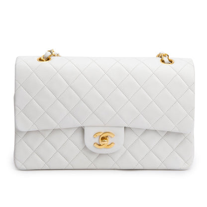 Chanel White Quilted Lambskin Leather Classic Medium Double Flap Bag