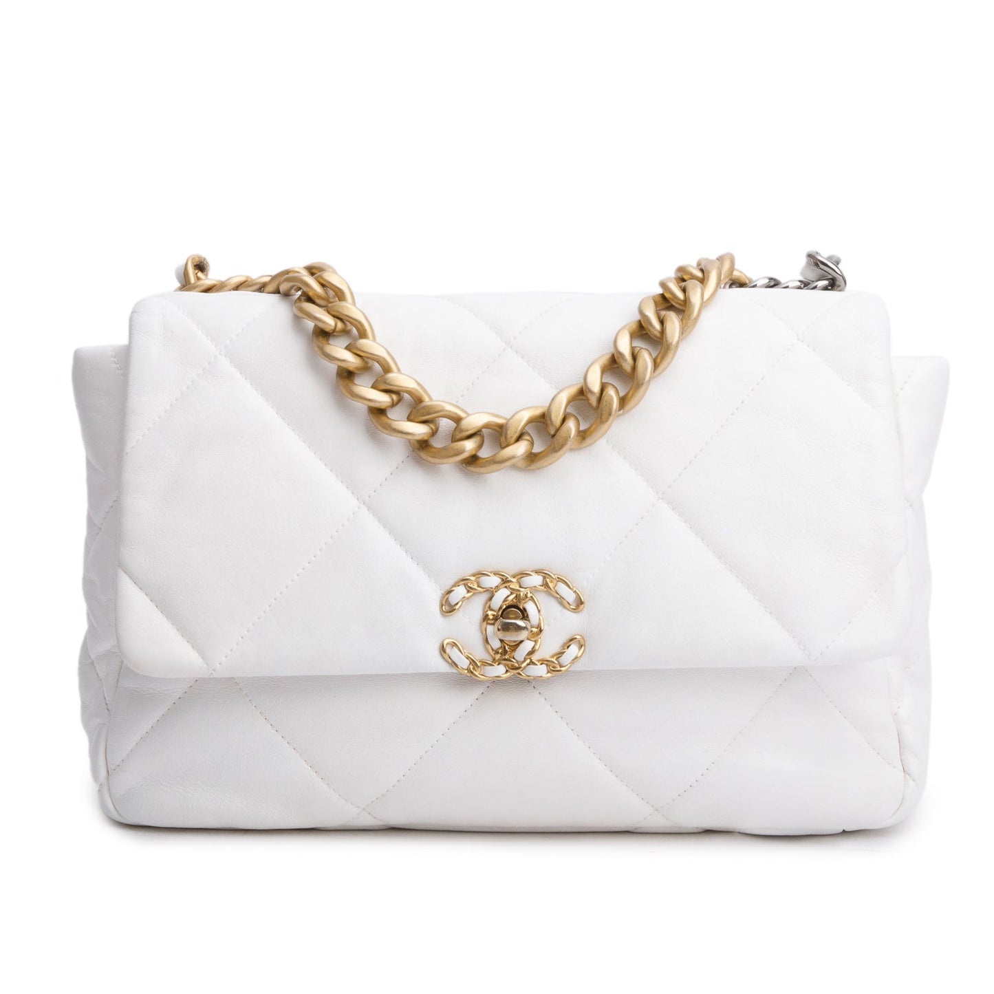 Chanel 2020 White Lambskin Quilted Large 19 Flap Bag