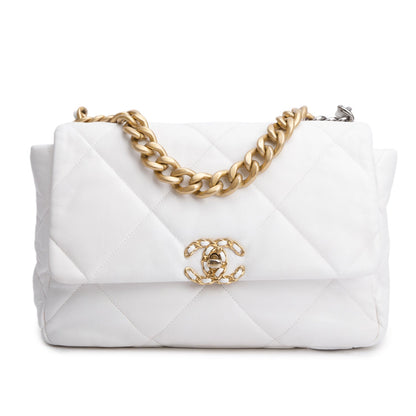 Chanel 2020 White Lambskin Quilted Large 19 Flap Bag