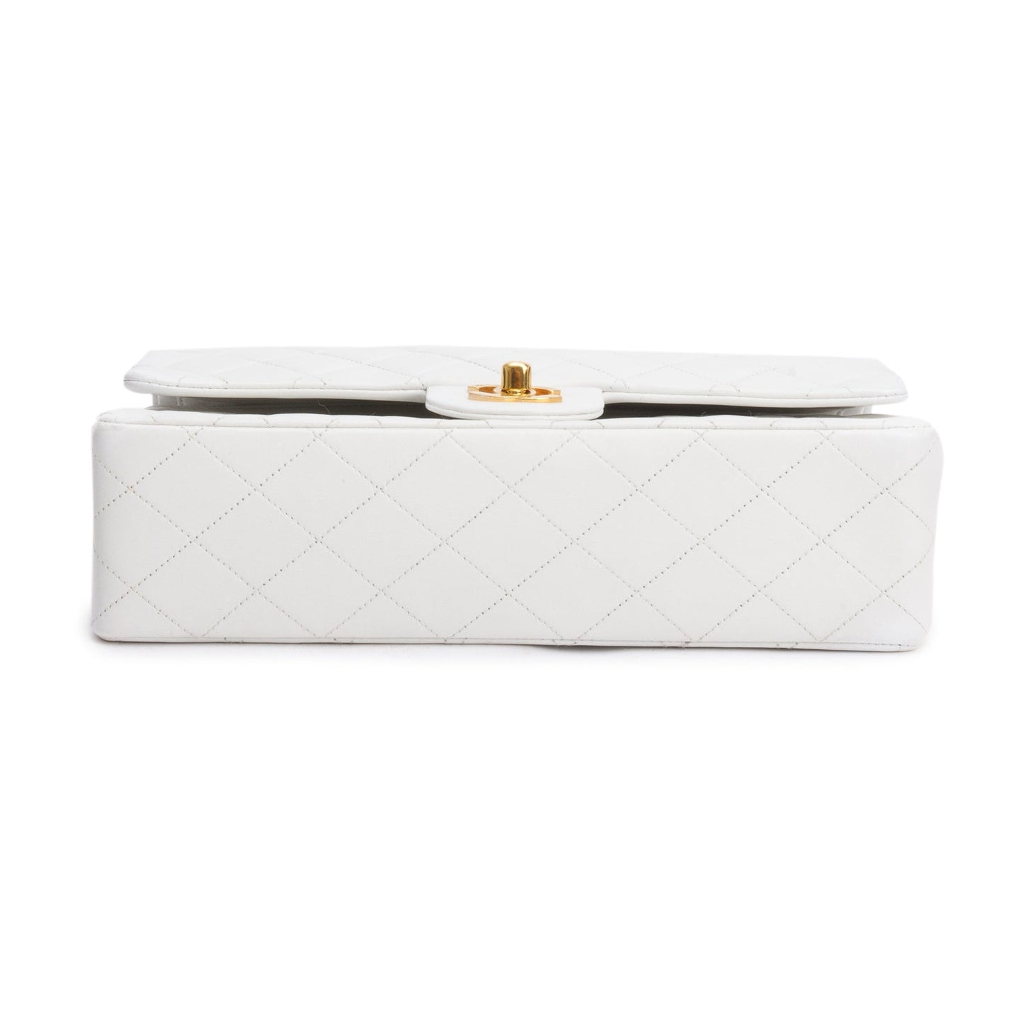 Chanel White Quilted Lambskin Leather Classic Medium Double Flap Bag
