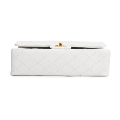 Chanel White Quilted Lambskin Leather Classic Medium Double Flap Bag