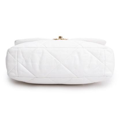Chanel 2020 White Lambskin Quilted Large 19 Flap Bag