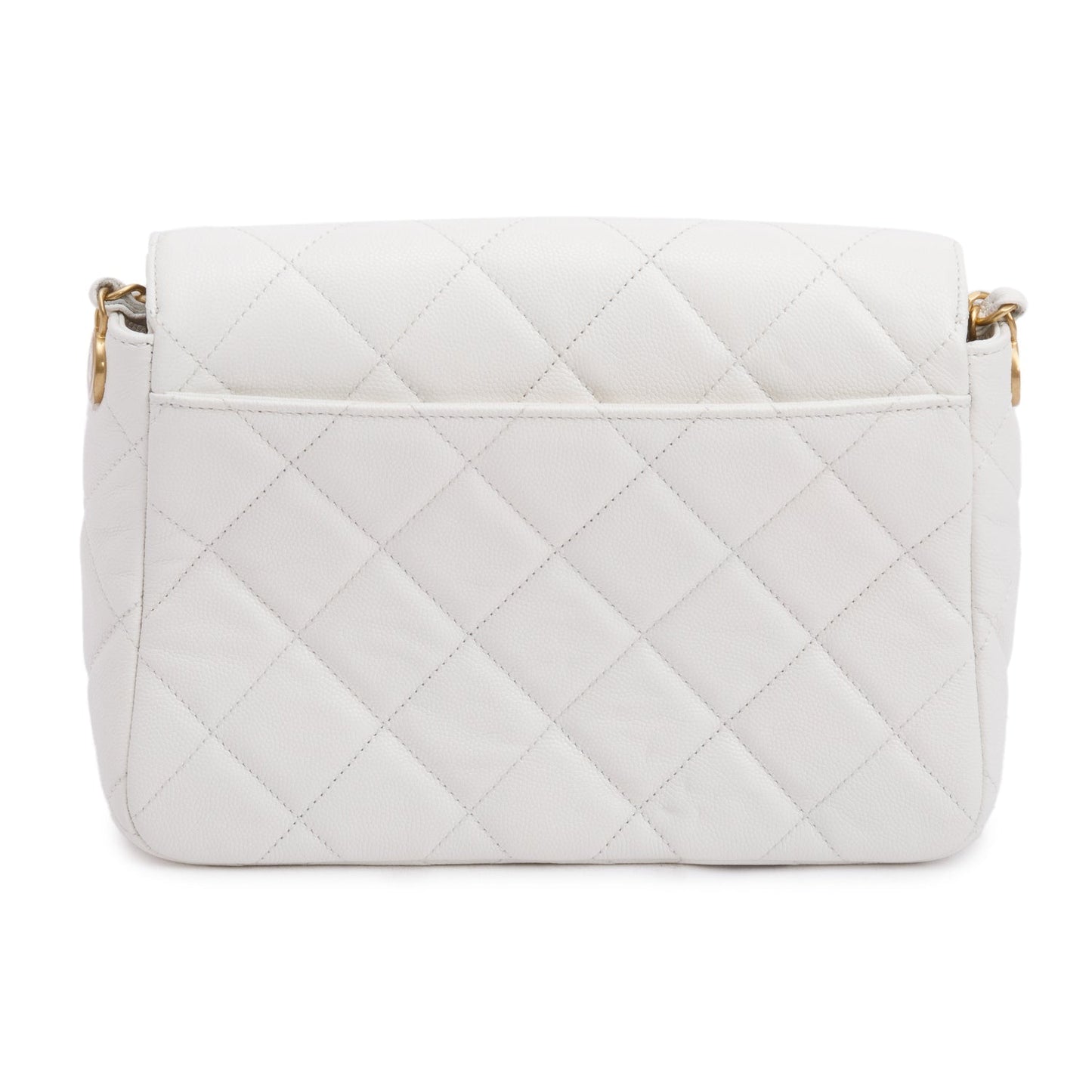 Chanel White Quilted Caviar Leather Small CC Side Note Flap Bag