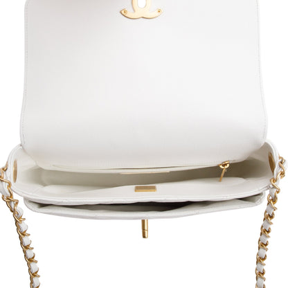 Chanel White Quilted Caviar Leather Small CC Side Note Flap Bag