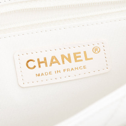 Chanel White Quilted Caviar Leather Small CC Side Note Flap Bag