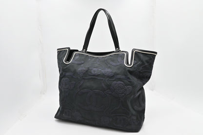 Chanel Camellia Tote in Black Canvas
