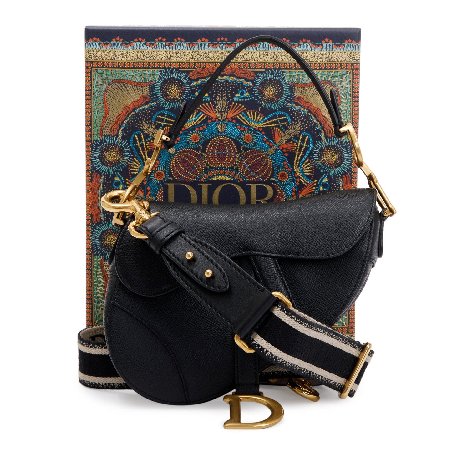 Christian Dior 2020 Black Calfskin Leather Mini Saddle Bag