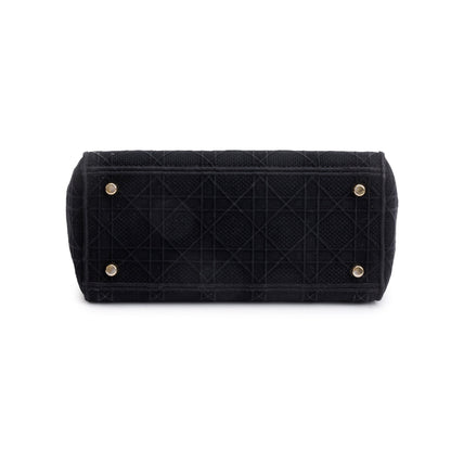 Christian Dior 2020 Black Toile De Jouy Embroidery Medium Lady D-Lite Bag