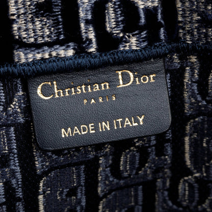 Christian Dior 2020 Ecru and Blue Dior Oblique Embroidery Large Book Tote