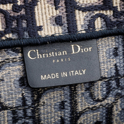 Christian Dior 2020 Ecru and Blue Dior Oblique Embroidery Large Book Tote