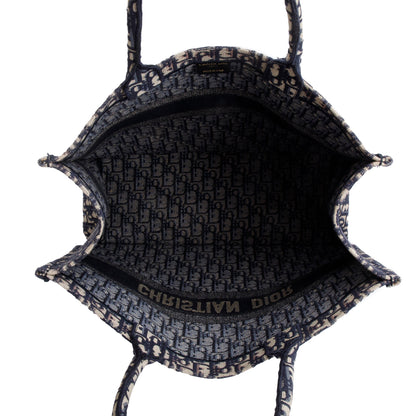 Christian Dior 2020 Ecru and Blue Dior Oblique Embroidery Large Book Tote