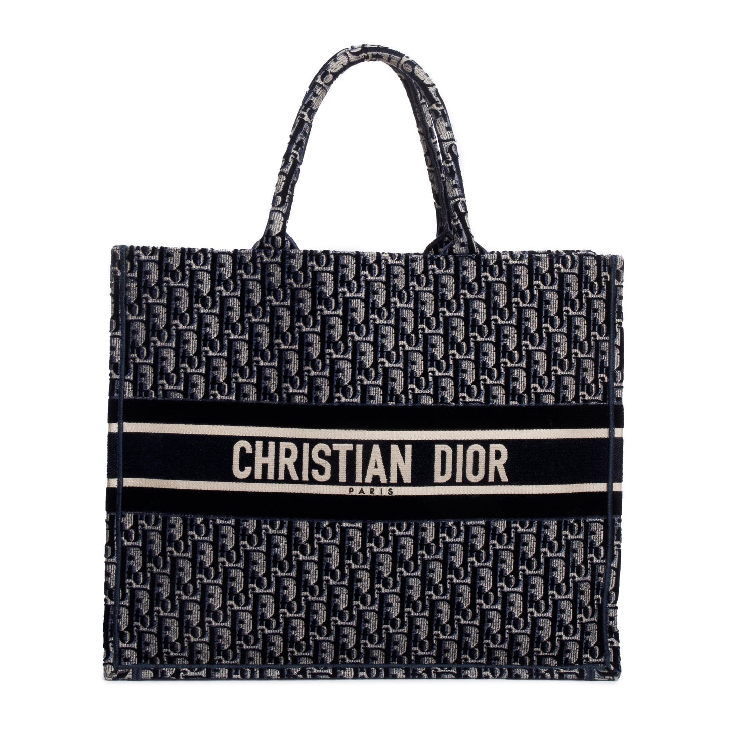 Christian Dior 2020 Ecru and Blue Dior Oblique Embroidery Large Book Tote