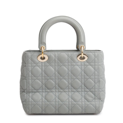 Christian Dior 2020 Grey Cannage Lambskin Leather Medium Lady Dior Bag