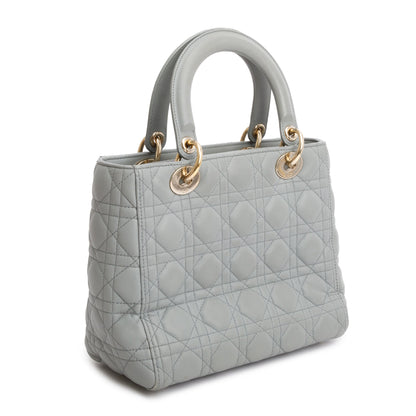 Christian Dior 2020 Grey Cannage Lambskin Leather Medium Lady Dior Bag