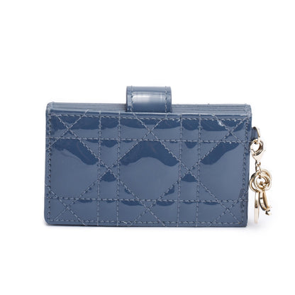 Christian Dior 2020 Grey Cannage Patent Leather Lady Dior Jasmin Card Holder