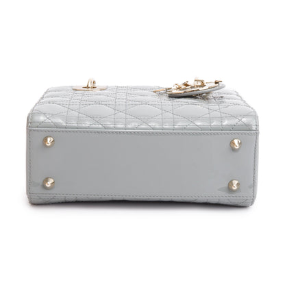Christian Dior 2020 Grey Patent Cannage Leather Small Lady Dior Bag
