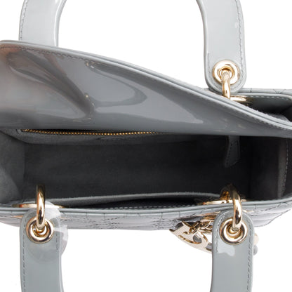 Christian Dior 2020 Grey Patent Cannage Leather Small Lady Dior Bag