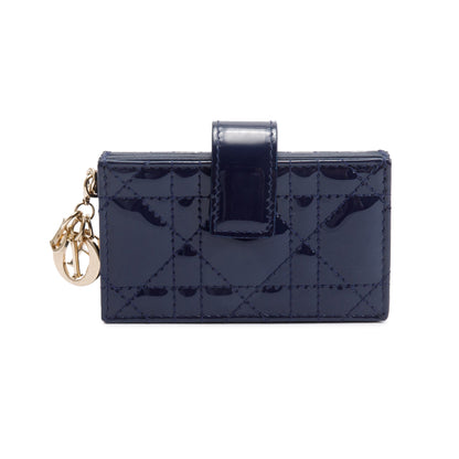 Christian Dior 2020 Navy Cannage Patent Leather Lady Dior Jasmin Card Holder