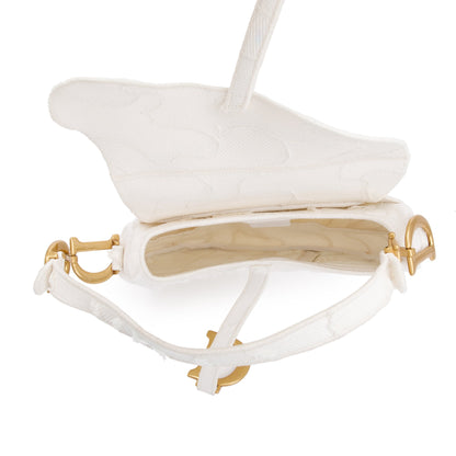 Christian Dior 2020 White Embroidered Camouflage Canvas Medium Saddle Bag