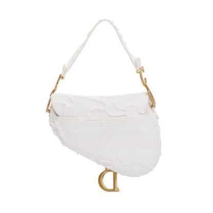 Christian Dior 2020 White Embroidered Camouflage Canvas Medium Saddle Bag