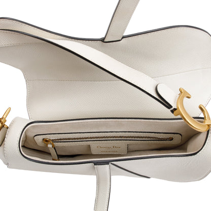 Christian Dior 2020 White Grained Calfskin Leather Medium Saddle Bag