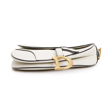 Christian Dior 2020 White Grained Calfskin Leather Medium Saddle Bag
