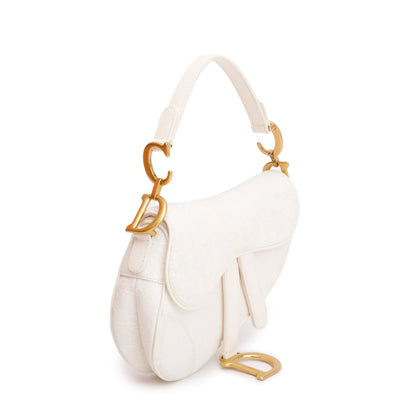 Christian Dior 2020 White Oblique Mini Saddle Bag