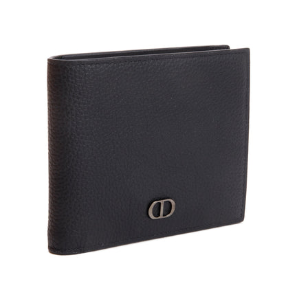 Christian Dior 2021 Black Grained Leather CD Icon Bifold Wallet
