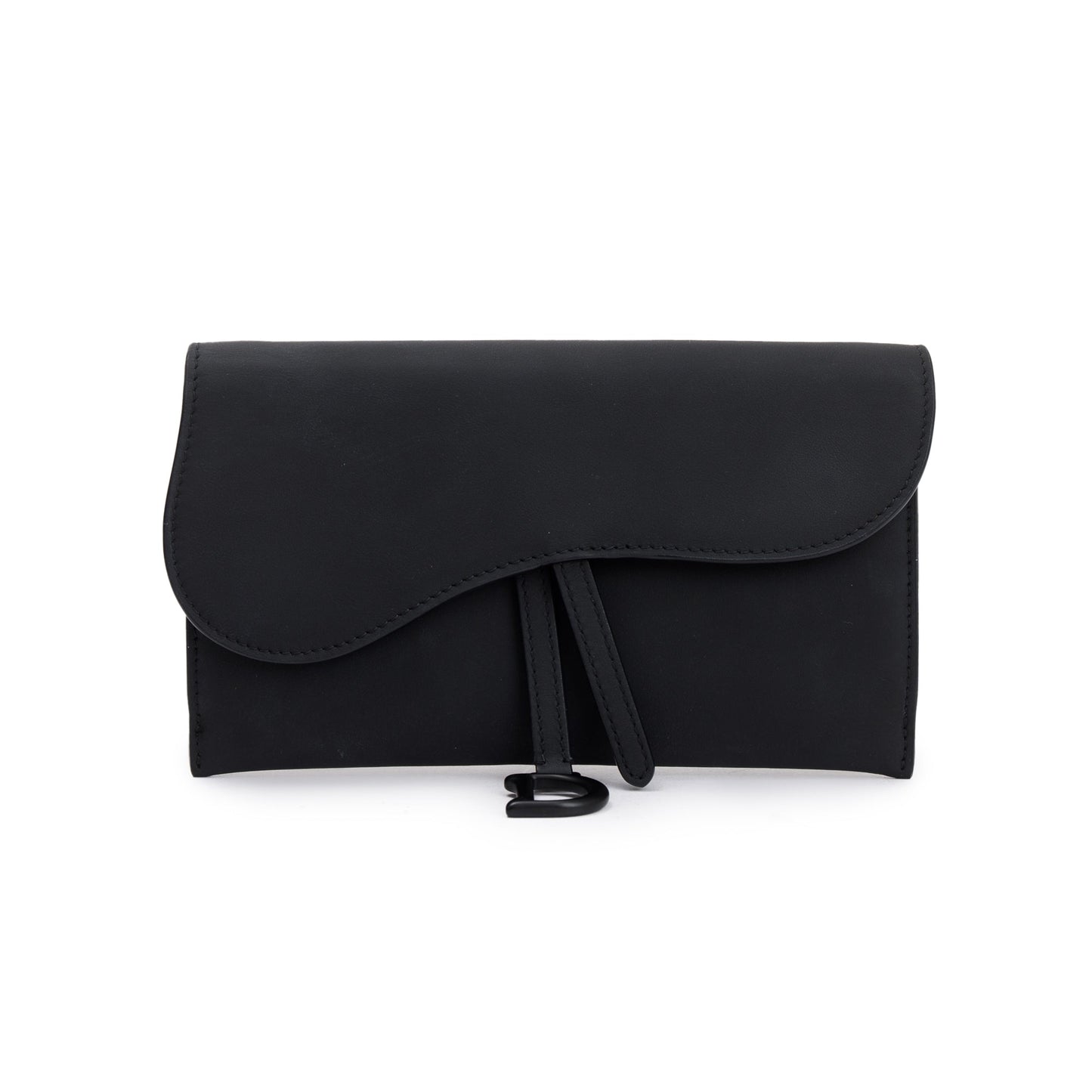 Christian Dior 2021 Black Leather Long Saddle Wallet With Chain