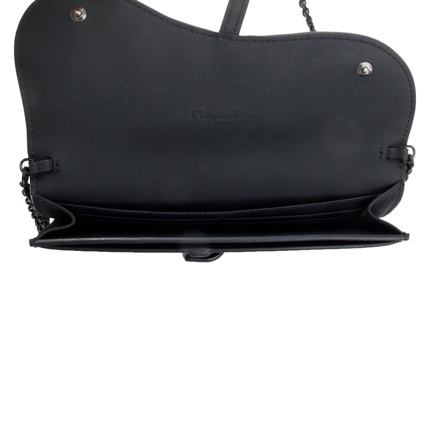 Christian Dior 2021 Black Leather Long Saddle Wallet With Chain