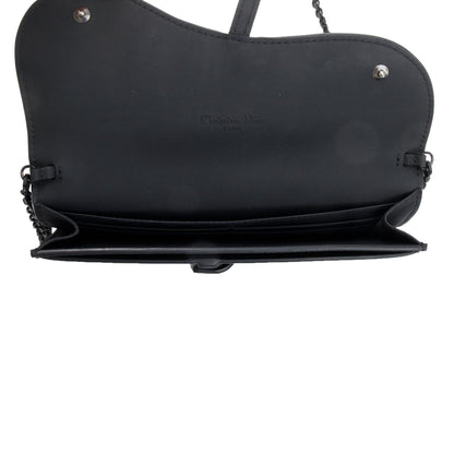 Christian Dior 2021 Black Leather Long Saddle Wallet With Chain