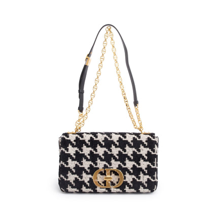 Christian Dior 2021 Black/White Technical Canvas Macro Houndstooth Medium Dior Caro Bag