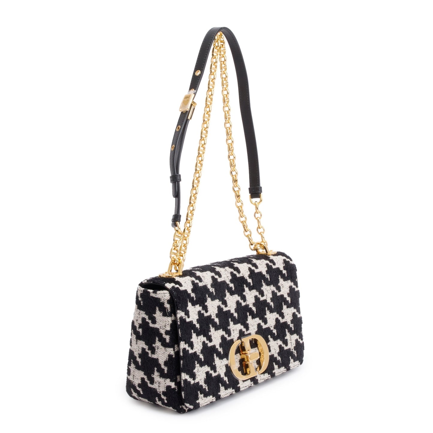 Christian Dior 2021 Black/White Technical Canvas Macro Houndstooth Medium Dior Caro Bag