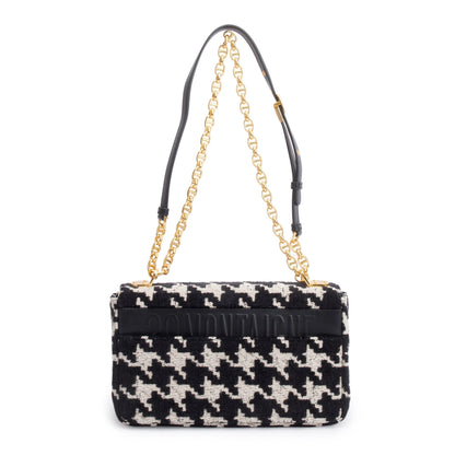Christian Dior 2021 Black/White Technical Canvas Macro Houndstooth Medium Dior Caro Bag