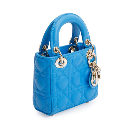 Christian Dior 2021 Blue Leather Micro Lady Dior Bag